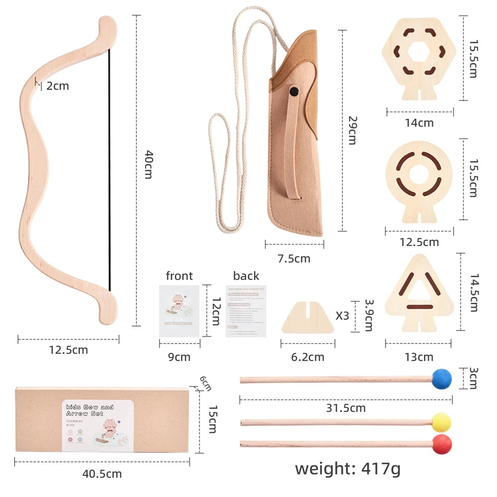 Bow and Arrow Toy Archery Set for Children Montessori Wooden Outdoor Toys Fine Motor Skills