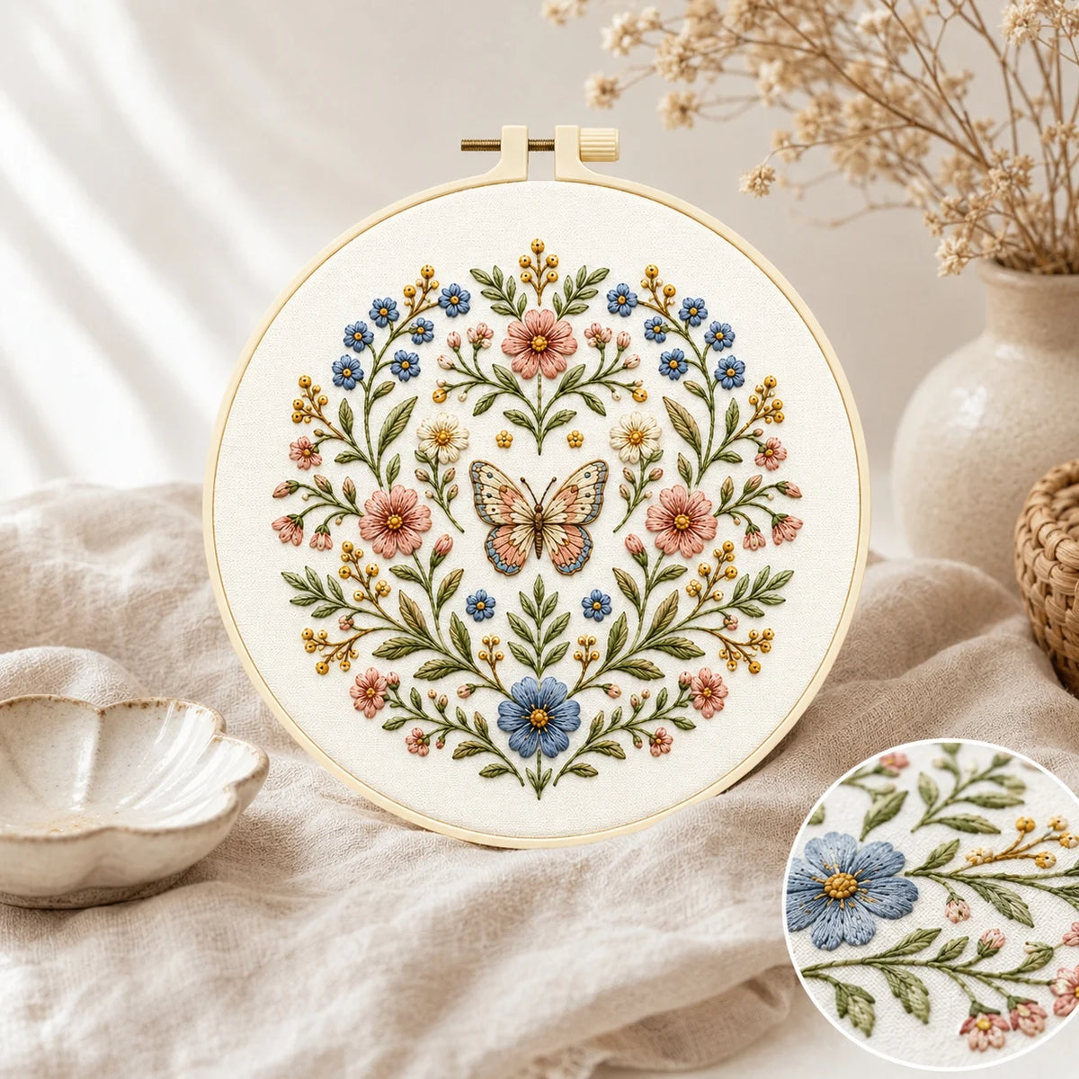 Wildflower Butterfly Pattern DIY Embroidery Kit for Beginners