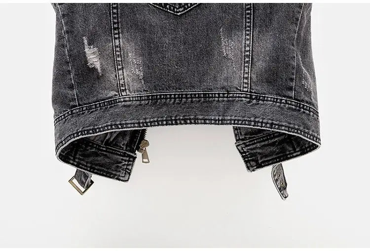 Black Denim Sleeveless Jacket Grunge Ripped Vest