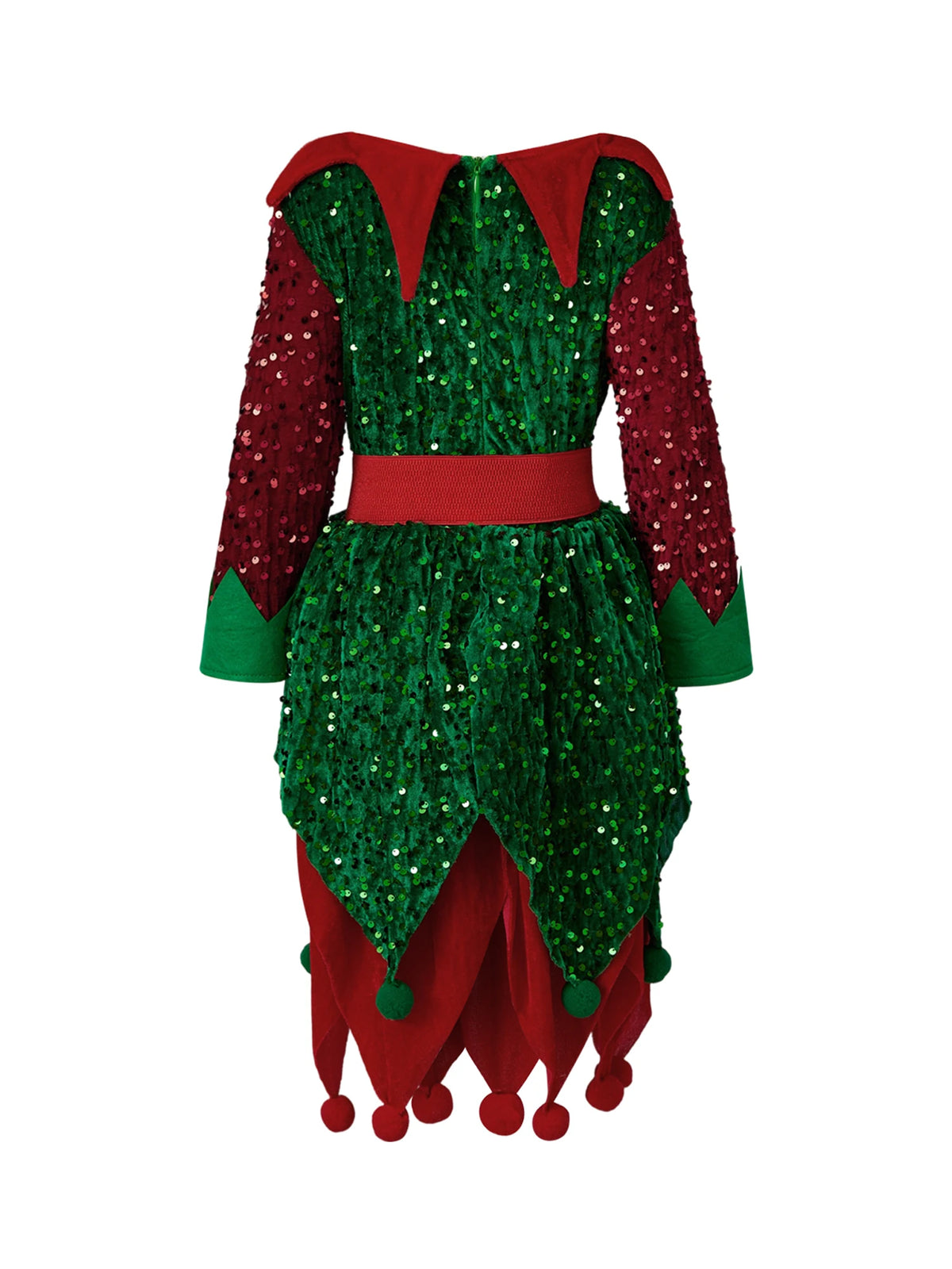 4 Pcs Kids Christmas Costumes Girls Santa's Elf Costume Sequinned Elf Dress Shoes Stockings and Hat