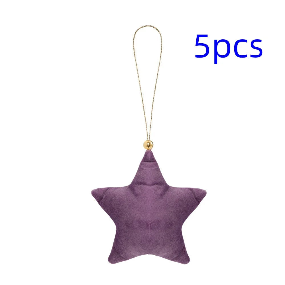 5pcs Christmas Velvet Star Ornaments Xmas Tree Hanging Decorations