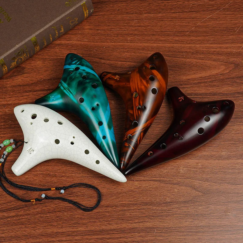 Zelda's Ocarina 12 Hole Ceramic Flute 12 Tones Alto C Ceramic Ocarina Musical Instrument with Song Book Neck String Neck Cord Carry Bag