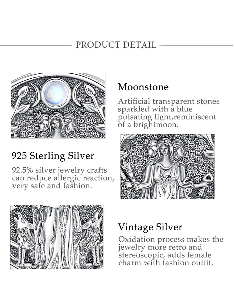Moonstone Triple Moon Goddess Hecate Dog Amulet Pendant Necklace 925 Sterling Silver