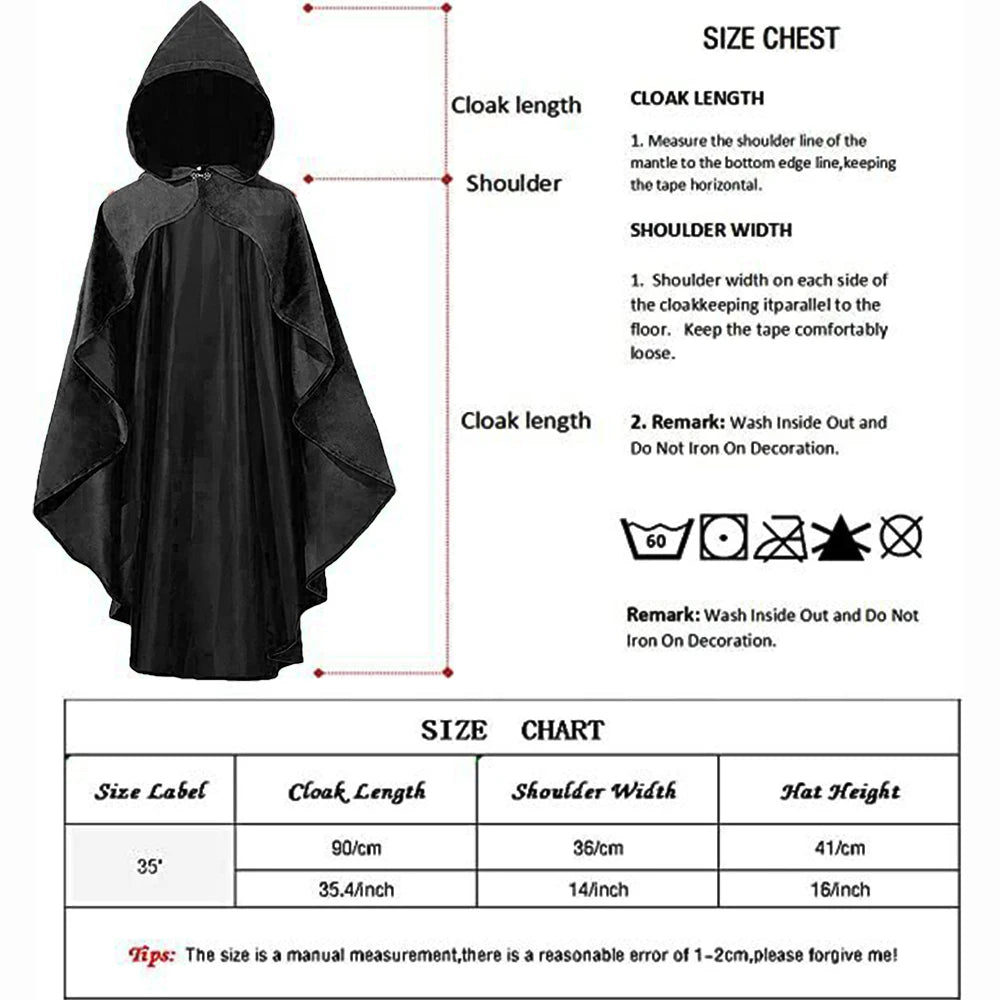 Medieval Short Velvet Witch Wizards Hooded Cloak