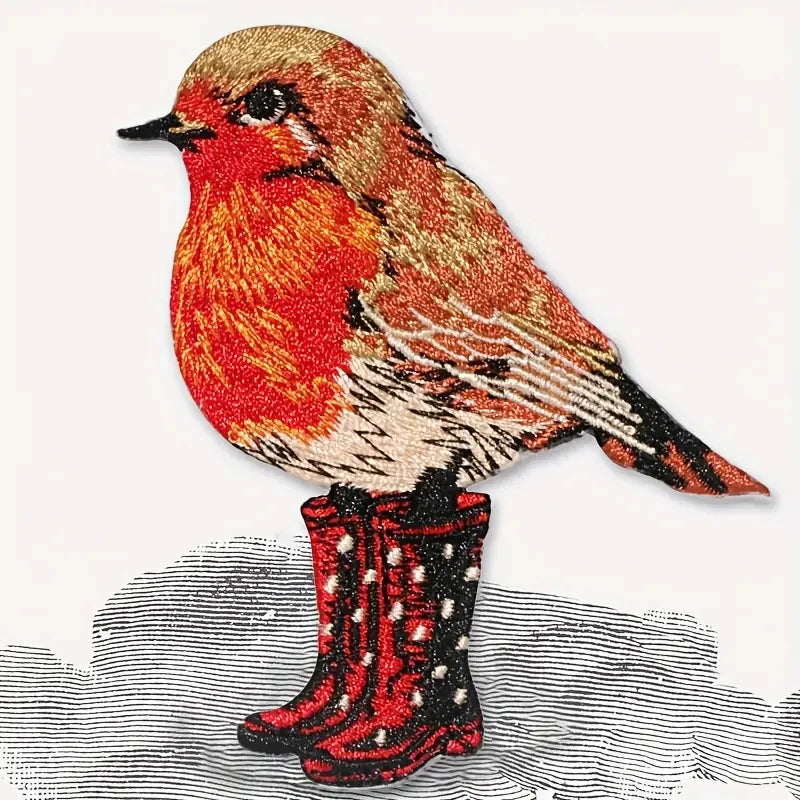 Bird With Boots Embroidered Iron On Patch DIY Craft
