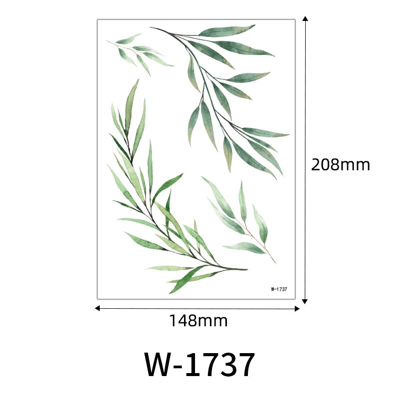 Forest Green Leaf Vine Temporary Tattoo Sticker Waterproof