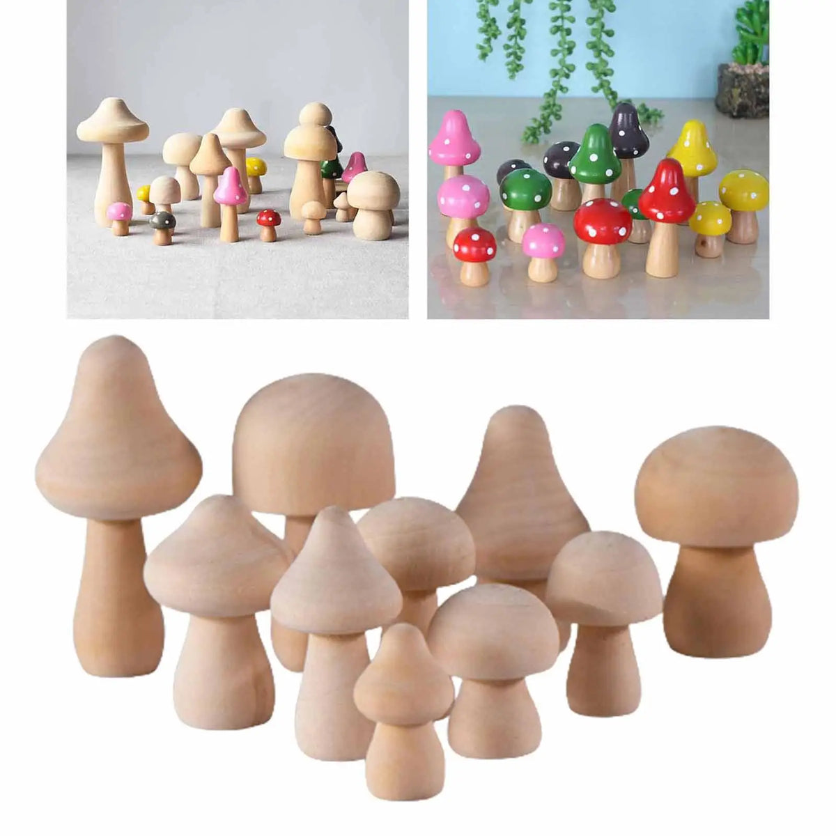 Ten Unfinished Wooden Mushrooms DIY Craft Paint