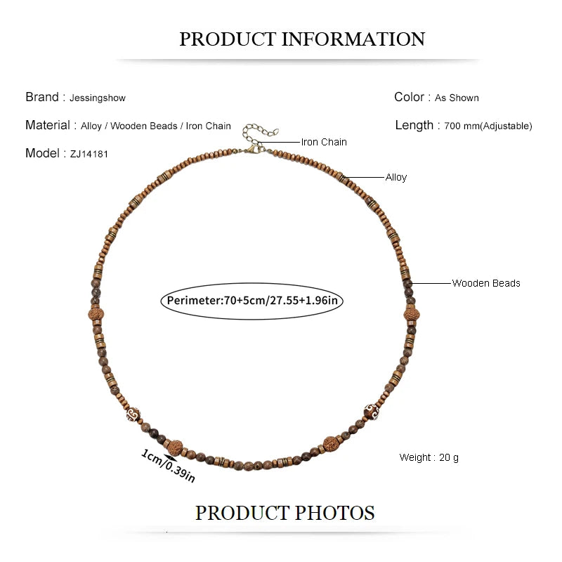 Bohemian Vintage Style Men's Wooden Bead Necklace