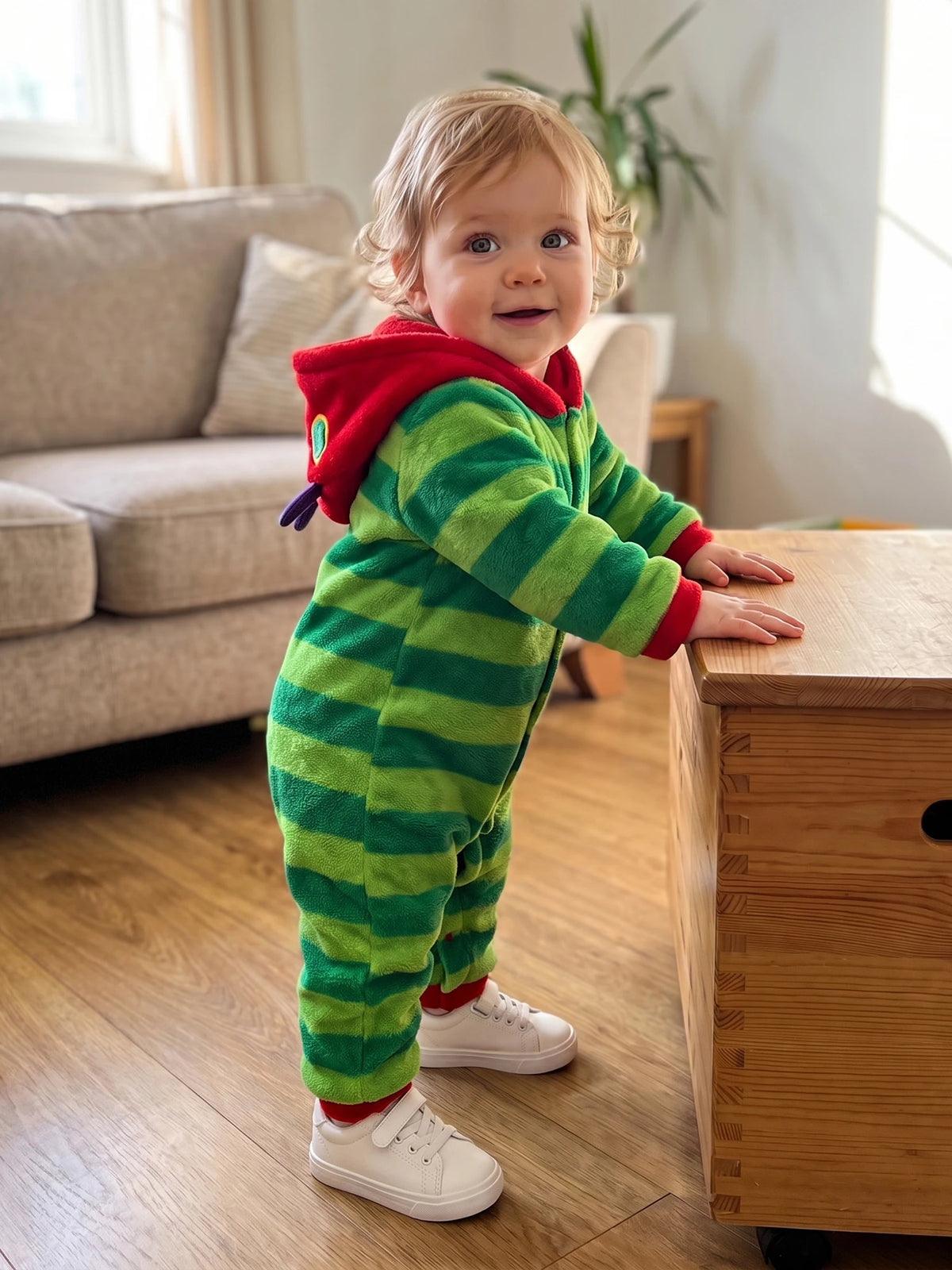 Hungry Caterpillar Baby Boys Girls Fall Winter Romper Long Sleeve Plush Costume Fleece Long Sleeve Hooded Jumpsuit