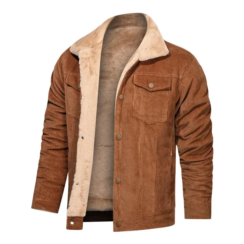 Woodsman Winter Corduroy Jackets Thick Warm Faux Fur Collar Bomber Coat