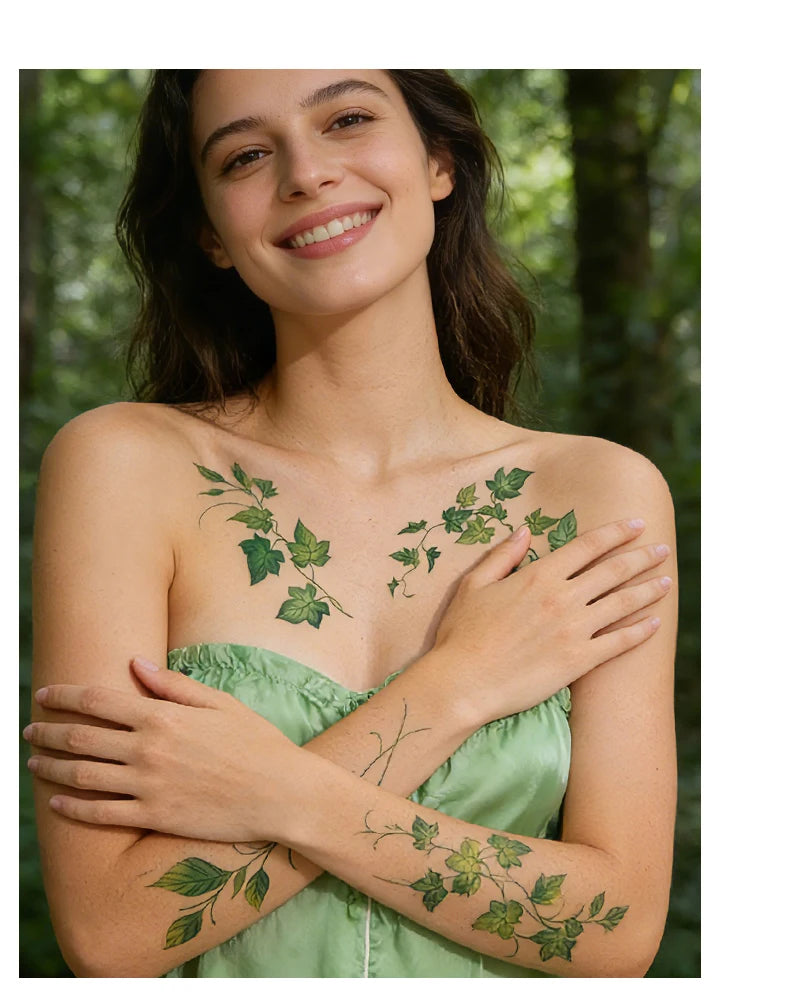 Forest Green Leaf Vine Temporary Tattoo Sticker Waterproof