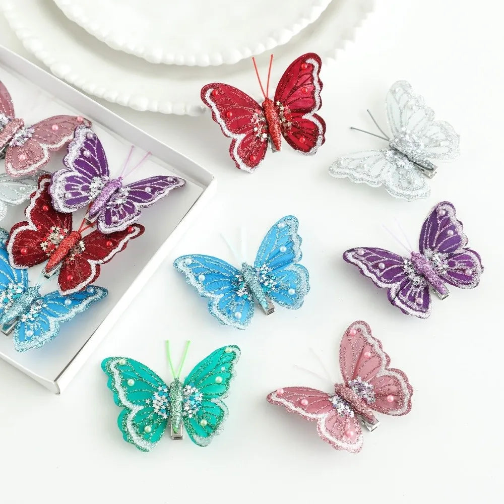 Glitter Christmas Butterflies Ornaments Sparkling Christmas Tree Decorations with Clips