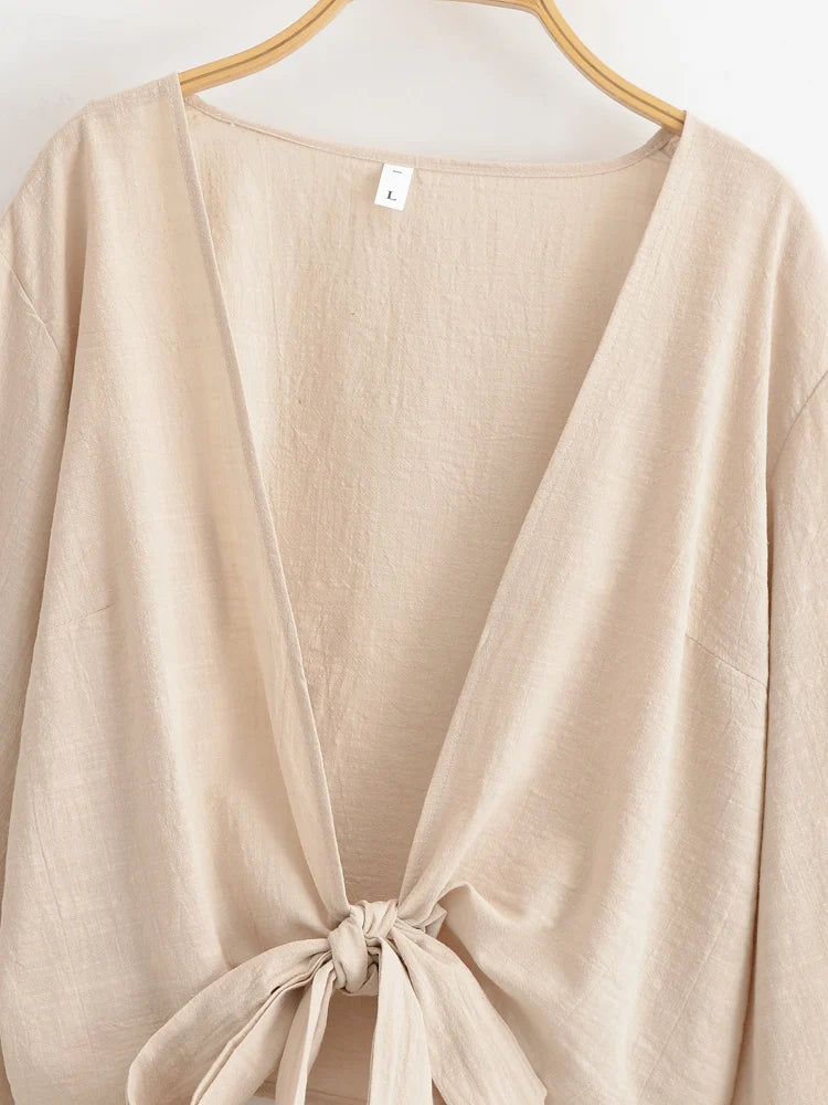 Boho Star Moon Embroidered Short Kimono Wrap Top Ruffled Flare Sleeves Cover-ups