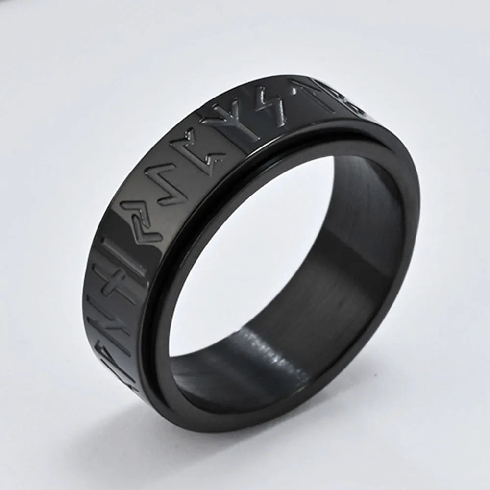 Nordic Viking Runes Spinning Ring Titanium Steel Anxiety Jewellery