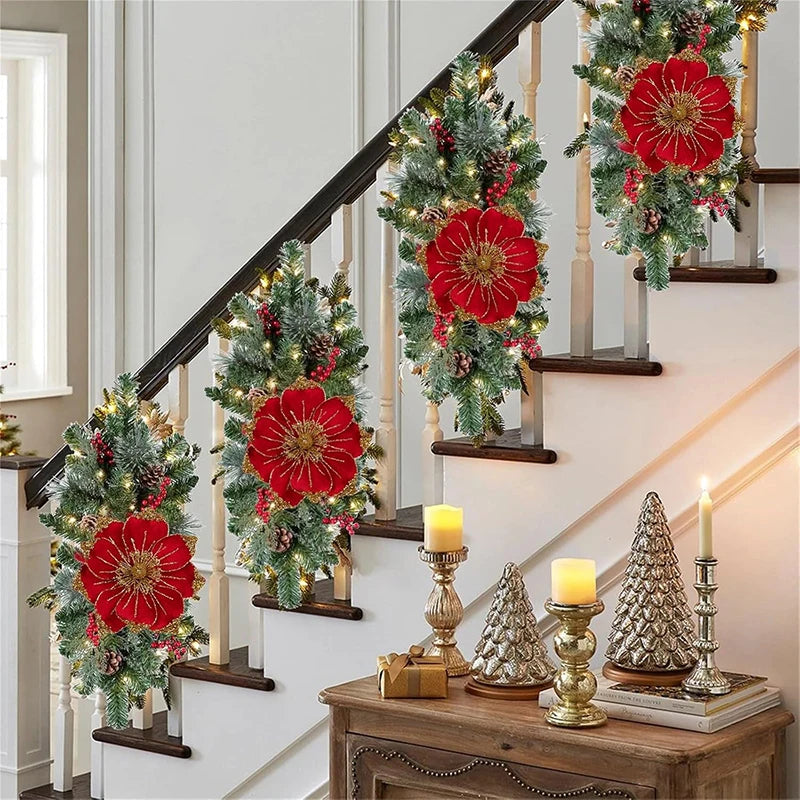 1Pcs 24cm Velvet Artificial Magnolia Christmas Flowers Bouquet Christmas Tree Ornaments Decoration