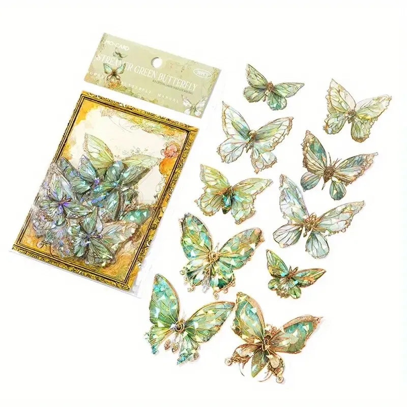 20pcs Ice Crystal Laser Butterfly PET Stickers DIY Scrapbooking Junk Journaling
