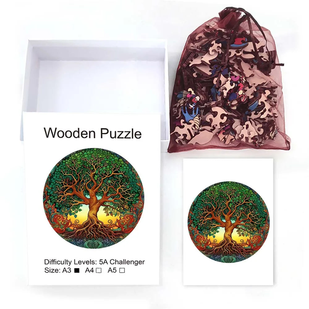 Tree of Life Wooden Jigsaw Puzzle Irregular Animal Shaped Pieces