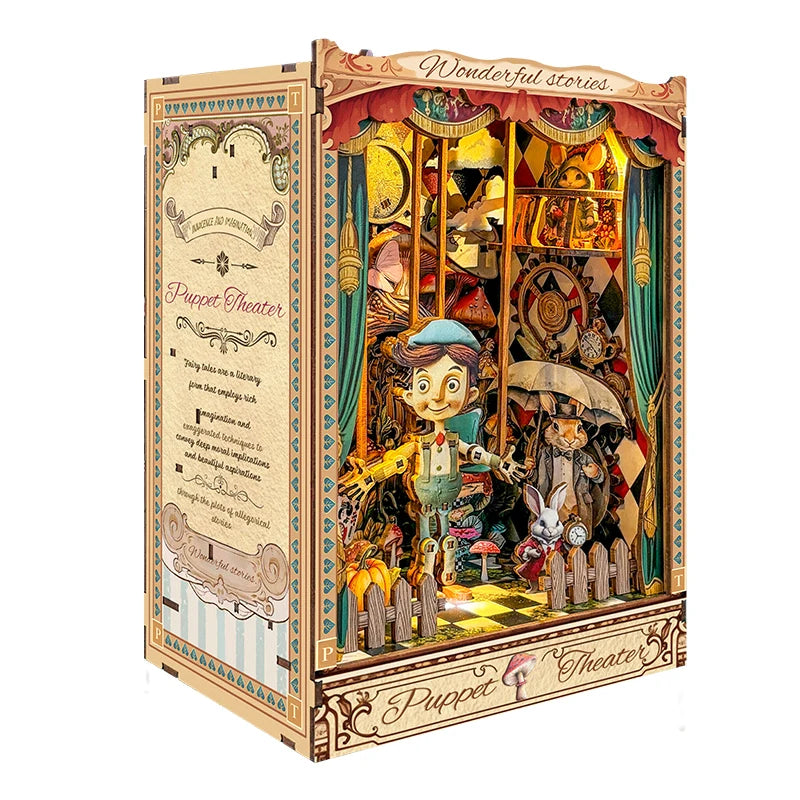 Puppet Theatre DIY Wooden Book Nook Miniatures Kits Bookshelf Decor Crafts