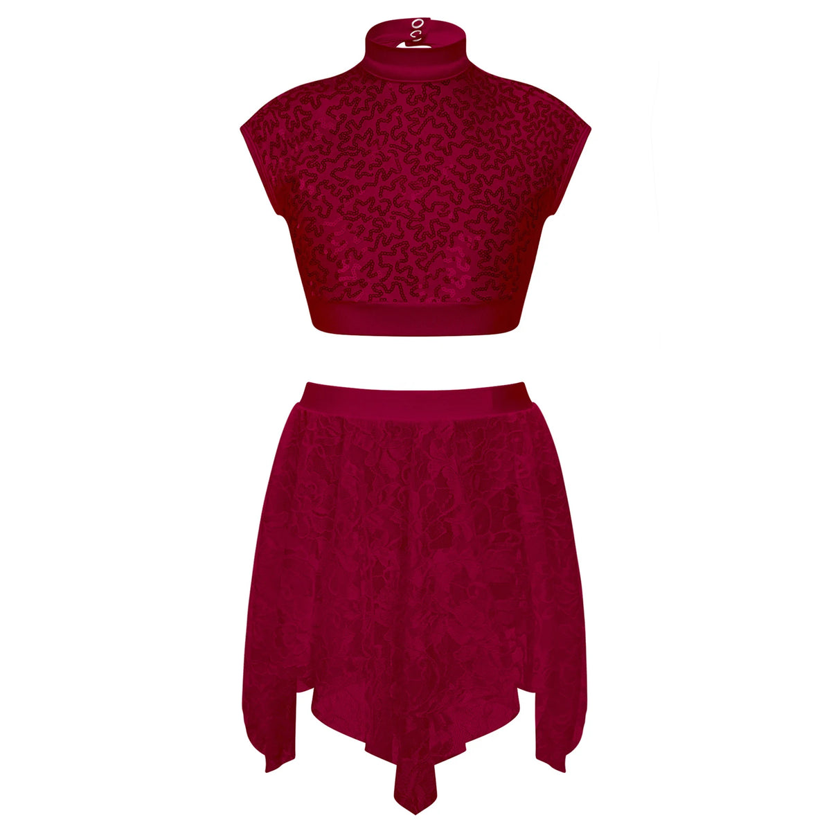 Sequins Ballet Dance Set Girls Crop Top Skirted Shorts Stage Dance Costumes