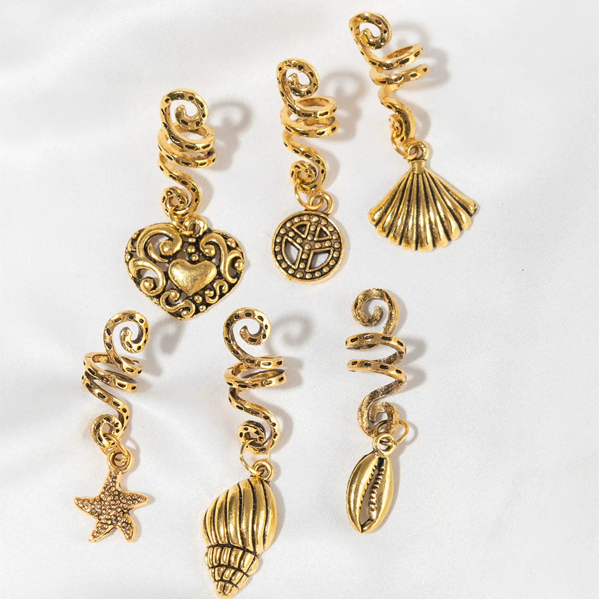 6pcs/set Gold Hair Braid Rings Dreadlock Beads Cuff Clips
