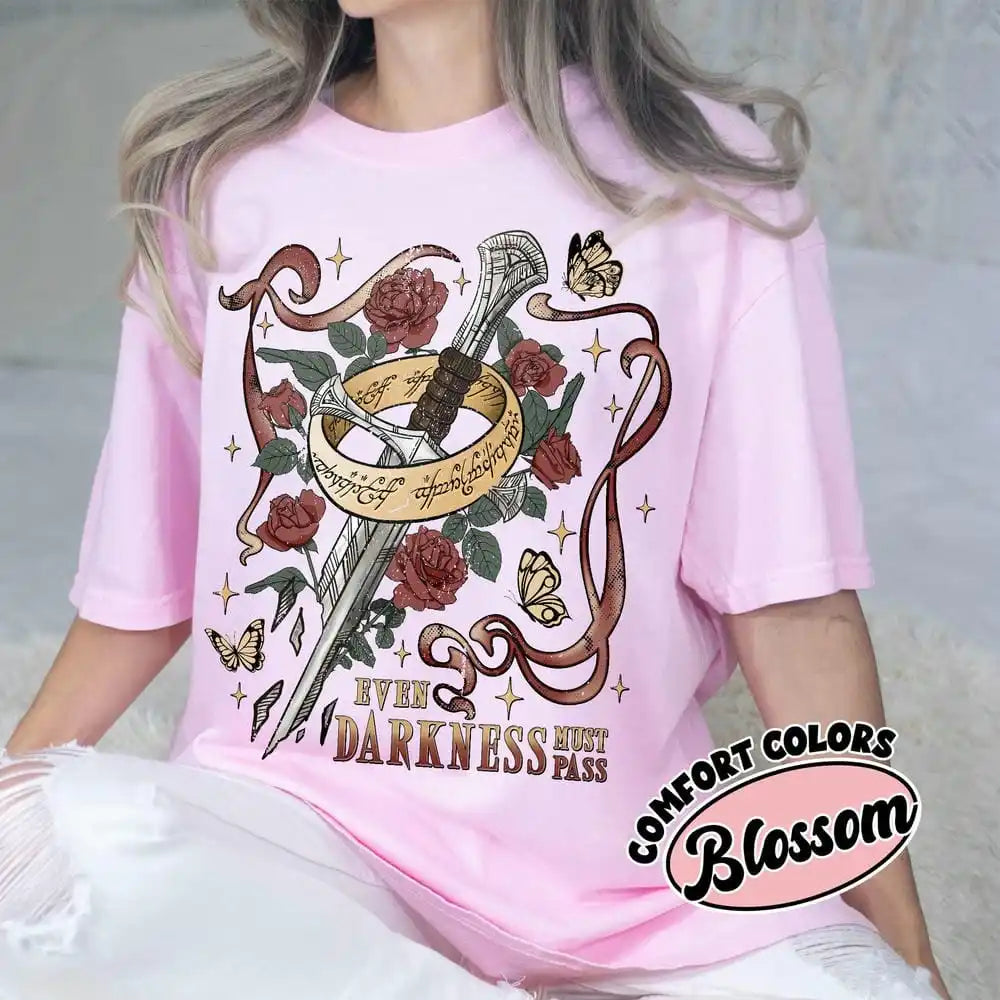 LOTR Even Darkness Must Pass 2 Sided Print T-Shirt Unisex Cotton Tee