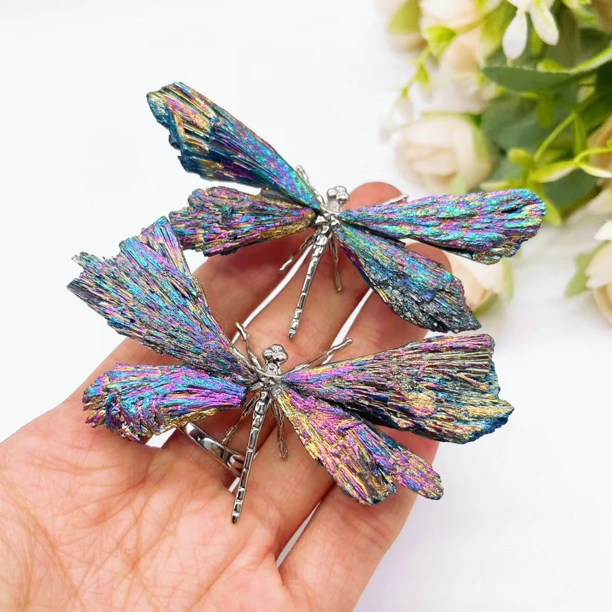 One Natural Tourmaline Electroplated Dragonfly Home Decor