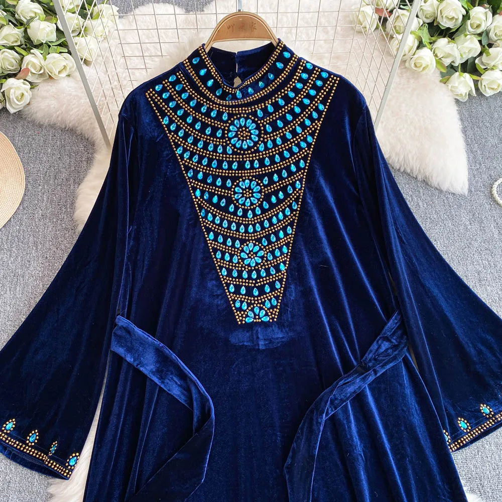 Royal Peacock Velvet Dress
