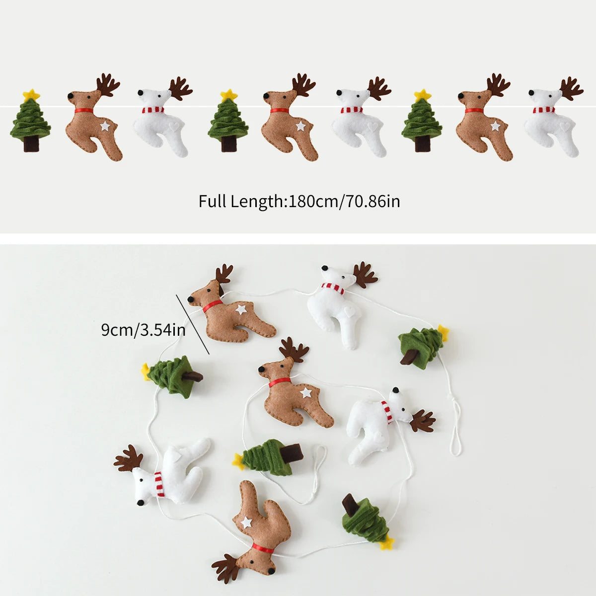 180cm Wool Felt Christmas Garland Handmade Snowman Reindeer Pom Pom Banner for Xmas Tree Wall Mantel Decor