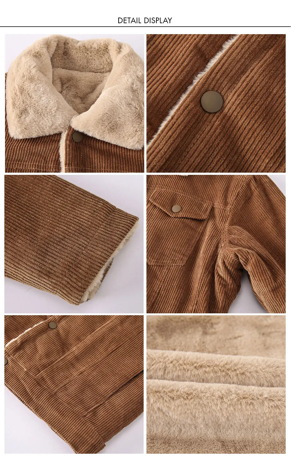 Woodsman Winter Corduroy Jackets Thick Warm Faux Fur Collar Bomber Coat