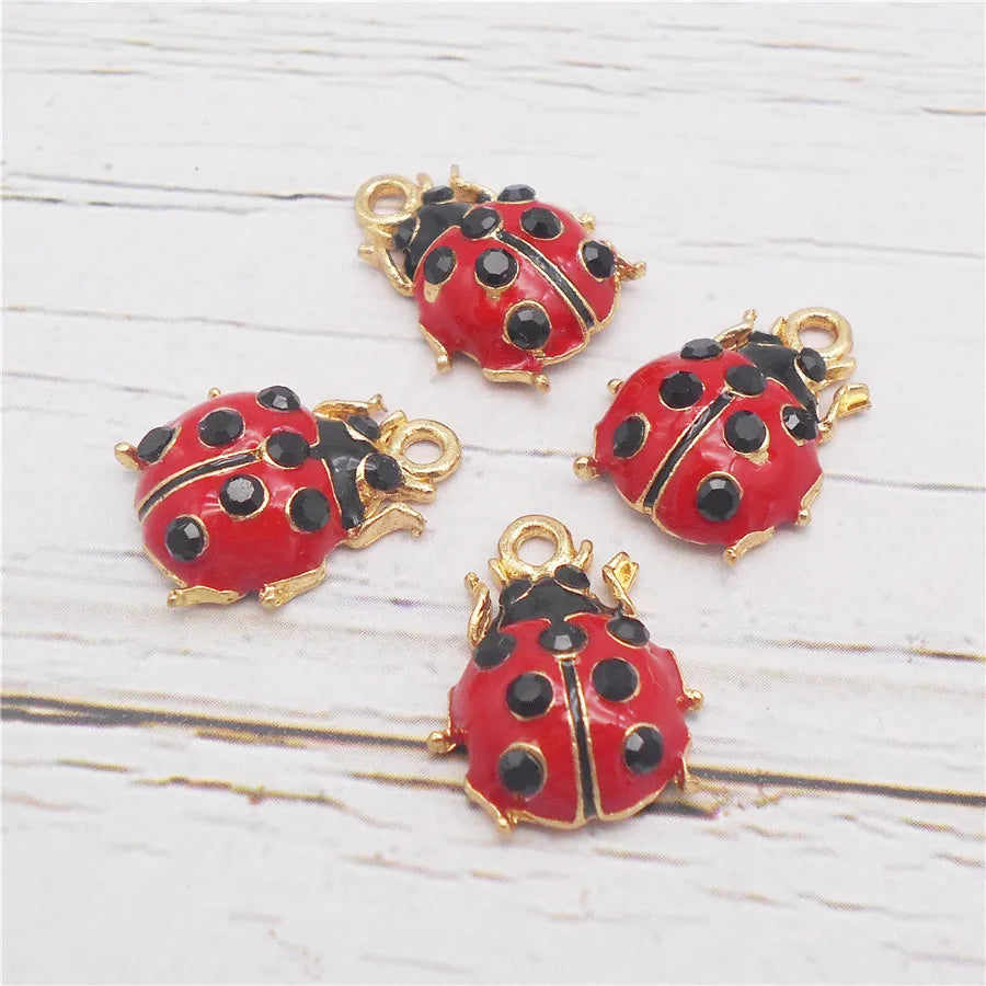 6PCS Enamel Red Ladybug Charms DIY Jewellery Making