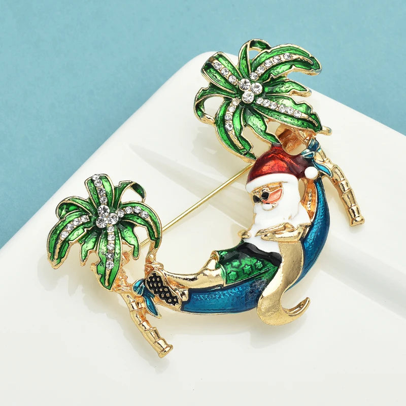 Santa Clause On Vacation Enamel Brooch