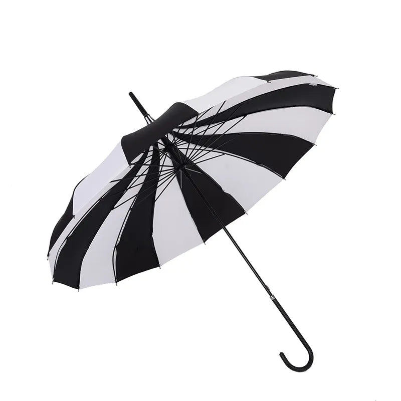 Black and White Pagoda Umbrella Striped Parasol