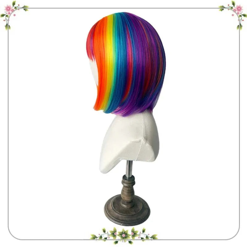 Synthetic Party Wigs Colourful Rainbow Bob with Bangs Hairstyle Halloween Cosplay