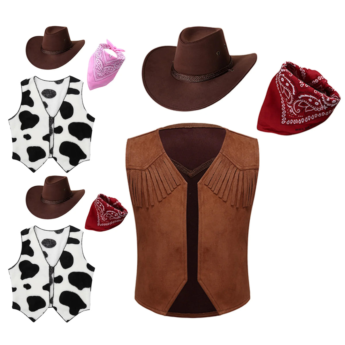 Kids Brown Suede Leather Fringed Vest Western Cowboy Cowgirl Costumes
