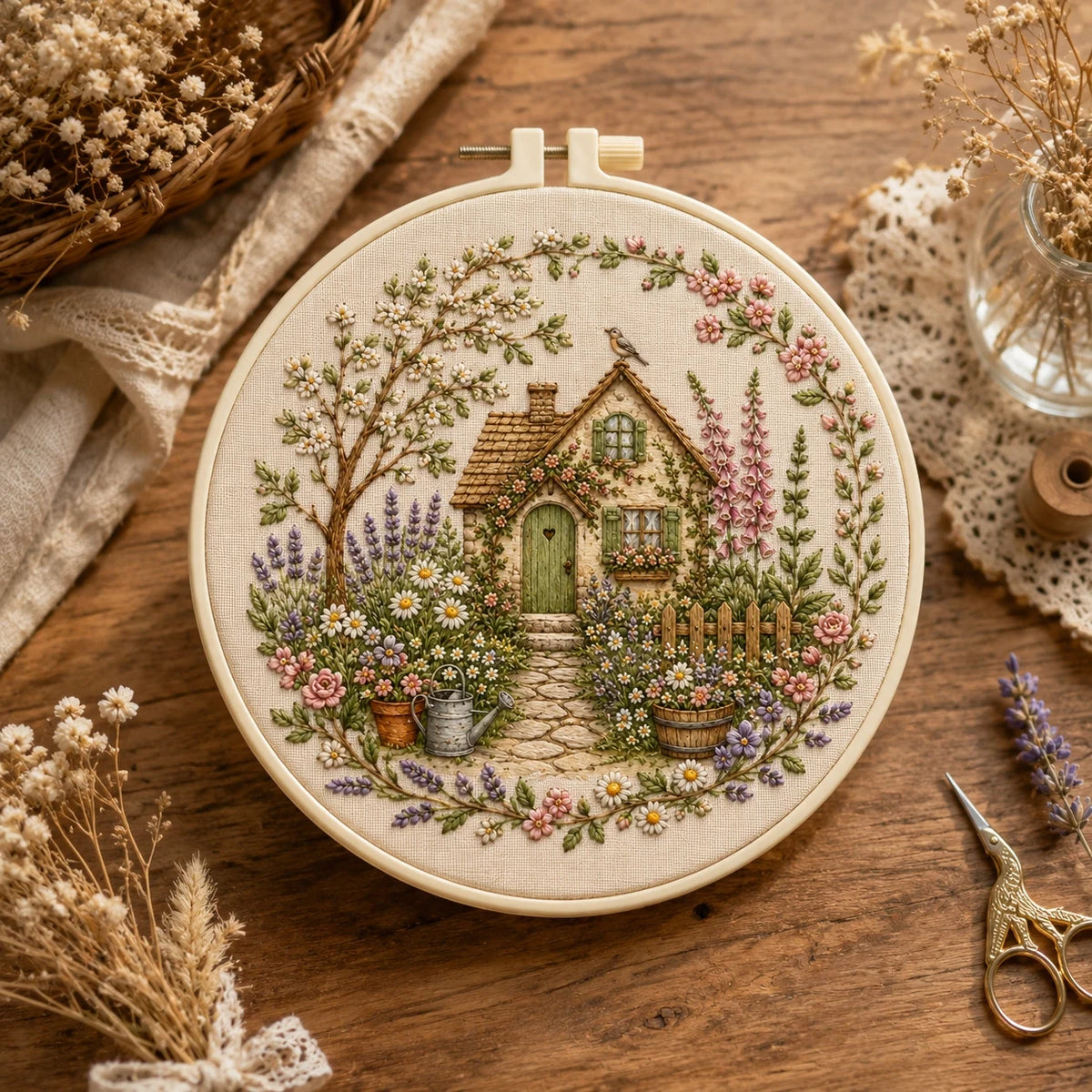 Cottage DIY Embroidery Kit for Beginners