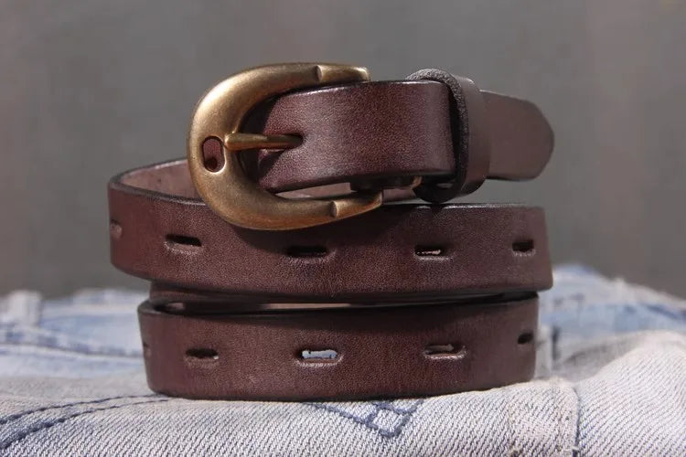 Maggy's Genuine Leather Women's Belt Pure Copper Button