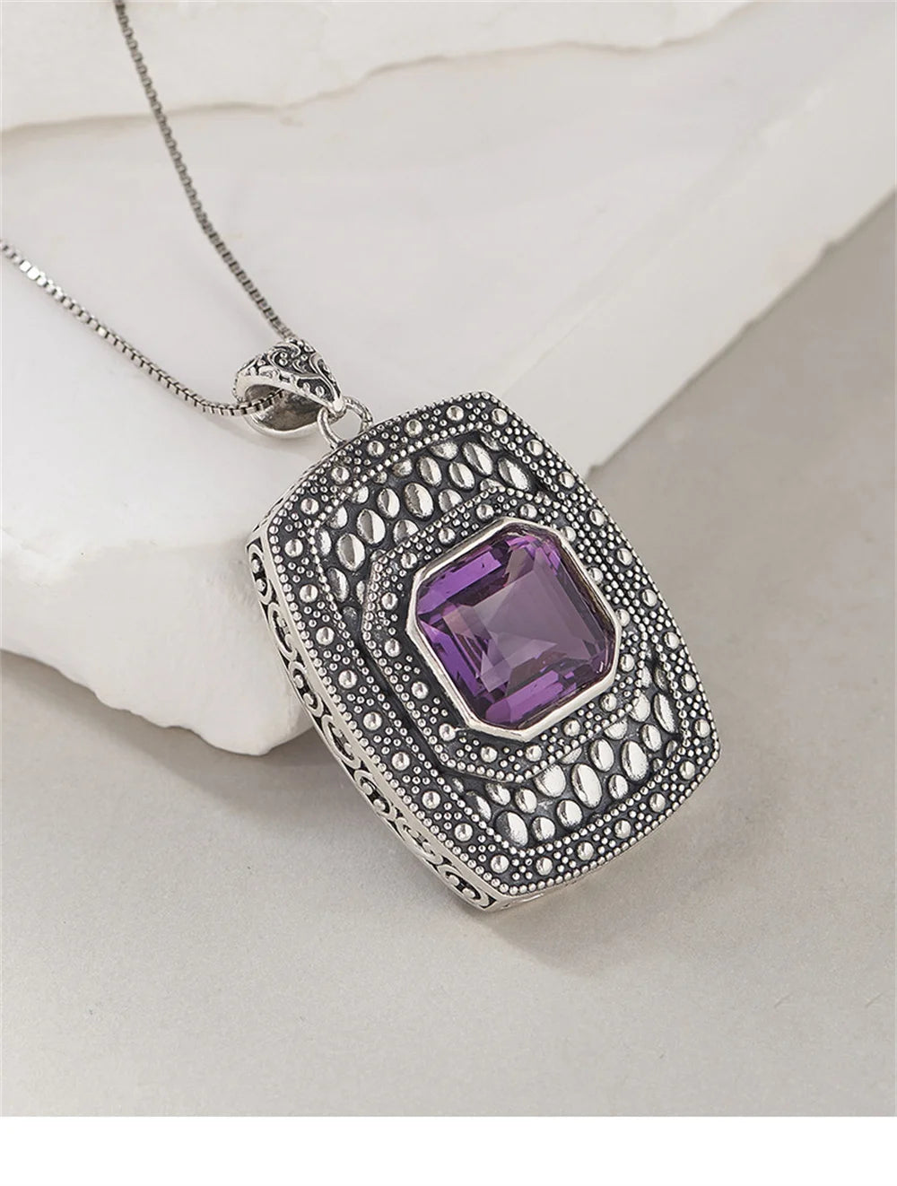 Tiarn's Token S925 Sterling Silver Pendants Tangent Plane Amethyst
