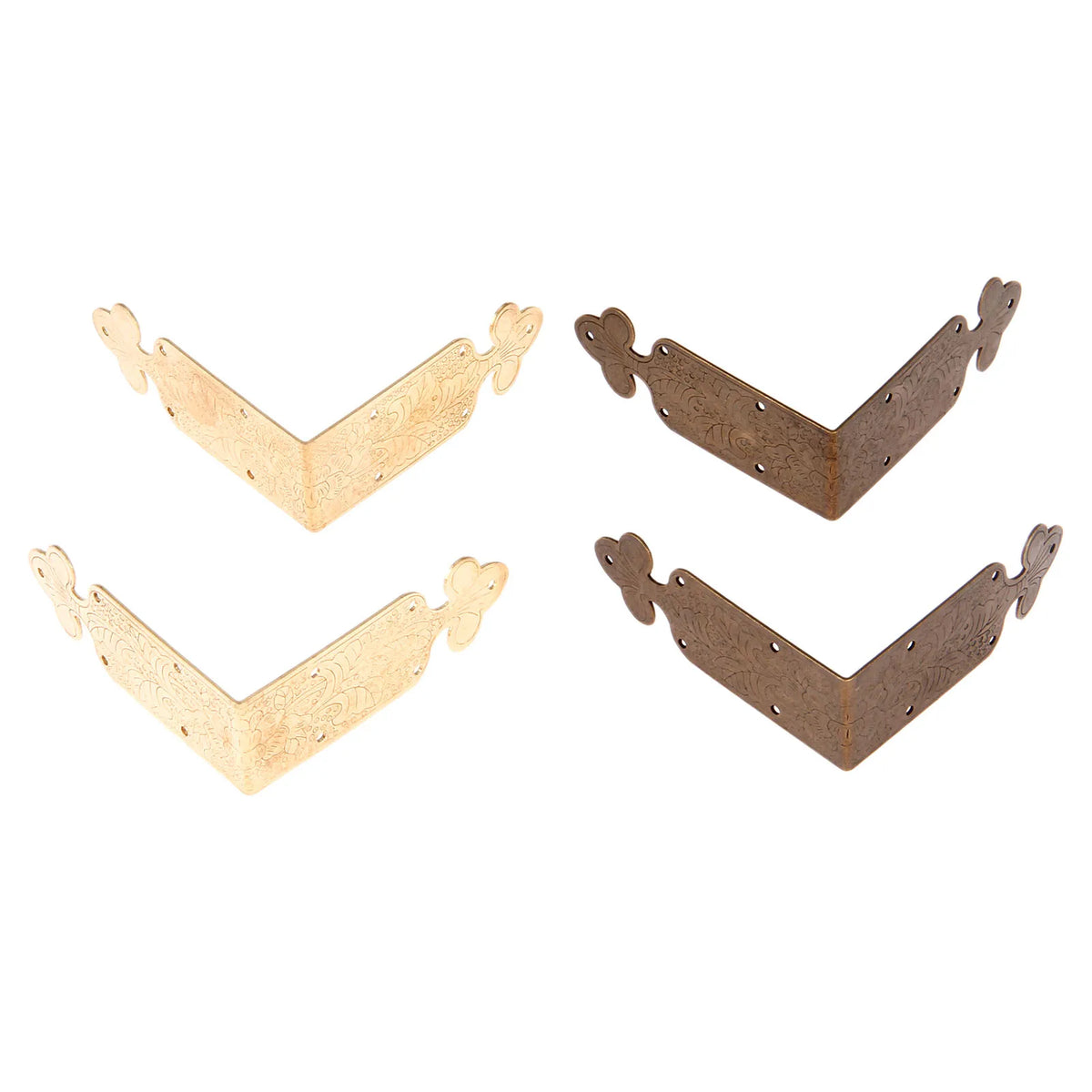 Set of Four Metal Corner Brackets Gold Bronze Photo Frame Furniture Protector + Nails