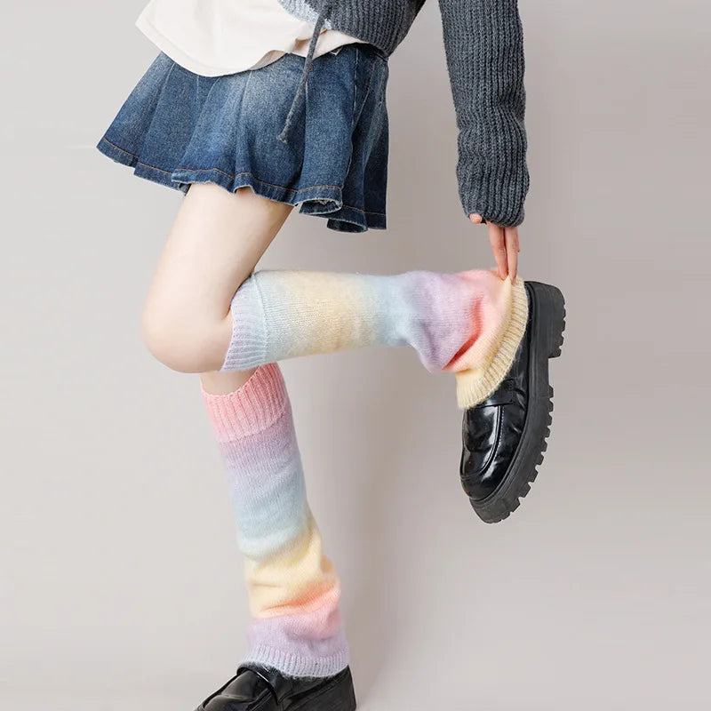 Gradient Japanese Boot Cuffs Knitted Wool Over Knee Leg Warmers