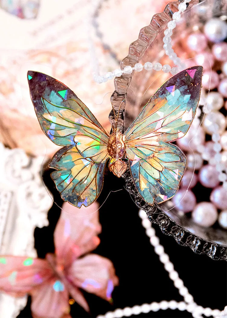 20pcs Ice Crystal Laser Butterfly PET Stickers DIY Scrapbooking Junk Journaling