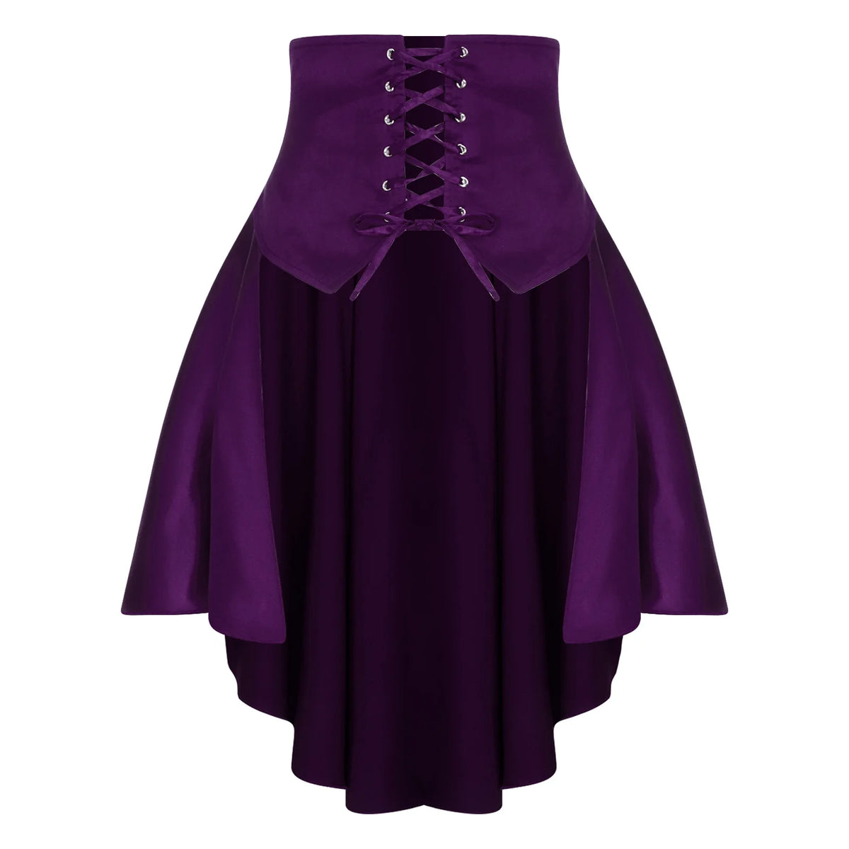 Gothic Steampunk Satiny Pirate Skirt Front Lace-up Tiered Irregular Hem Skirt Waist Belt Medieval Costume