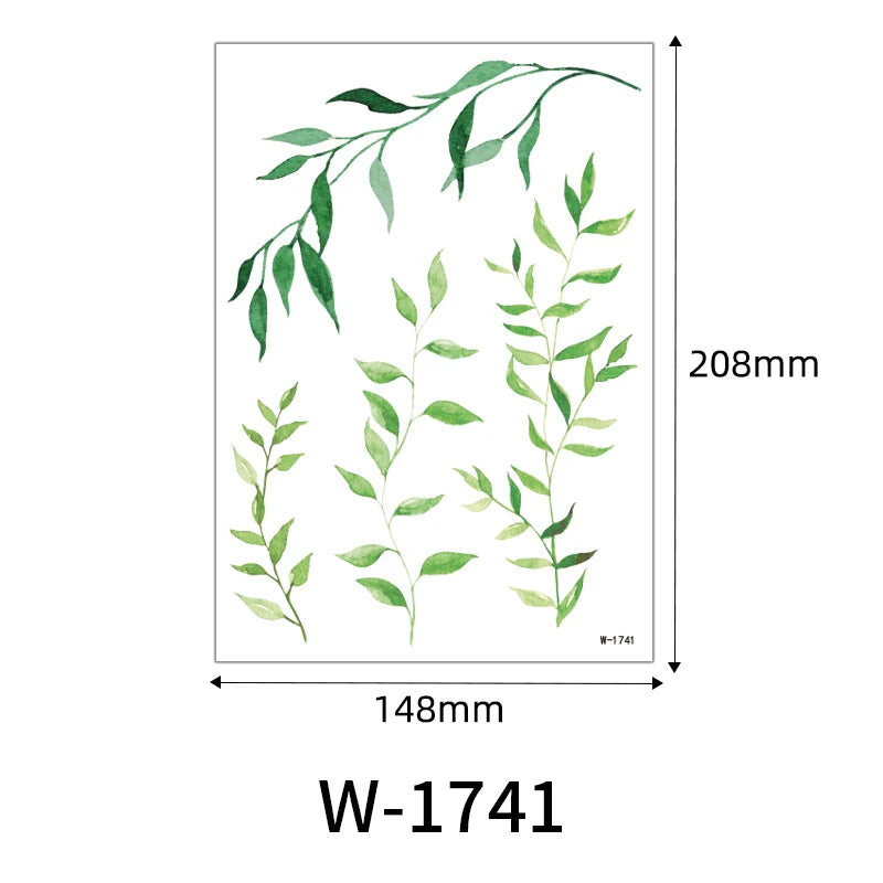 Forest Green Leaf Vine Temporary Tattoo Sticker Waterproof