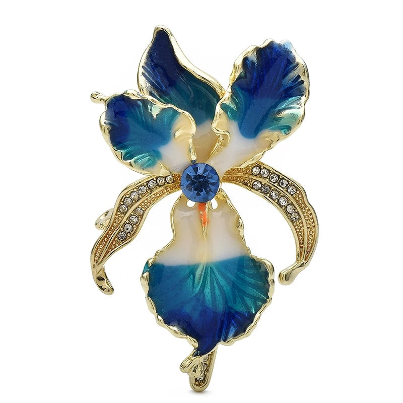 Enamel Orchid Flower Brooches