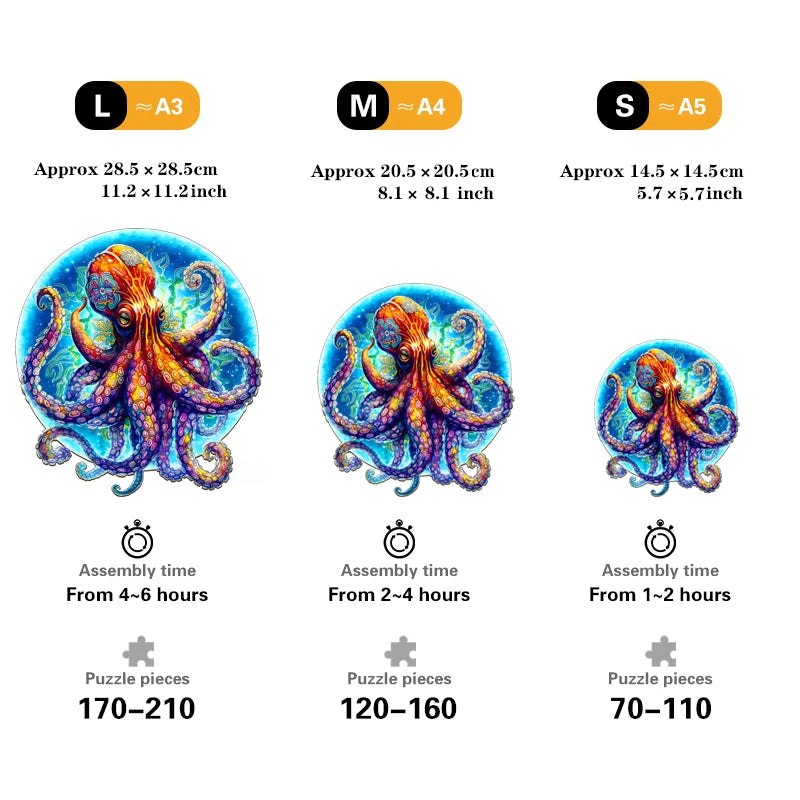 Giant Octopus Round Wooden Jigsaw Puzzle