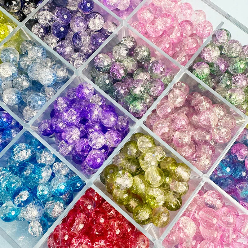 4 6 8 10mm Cracked Crystal Beads Dual Colour Glass Beads for Jewellery Making DIY