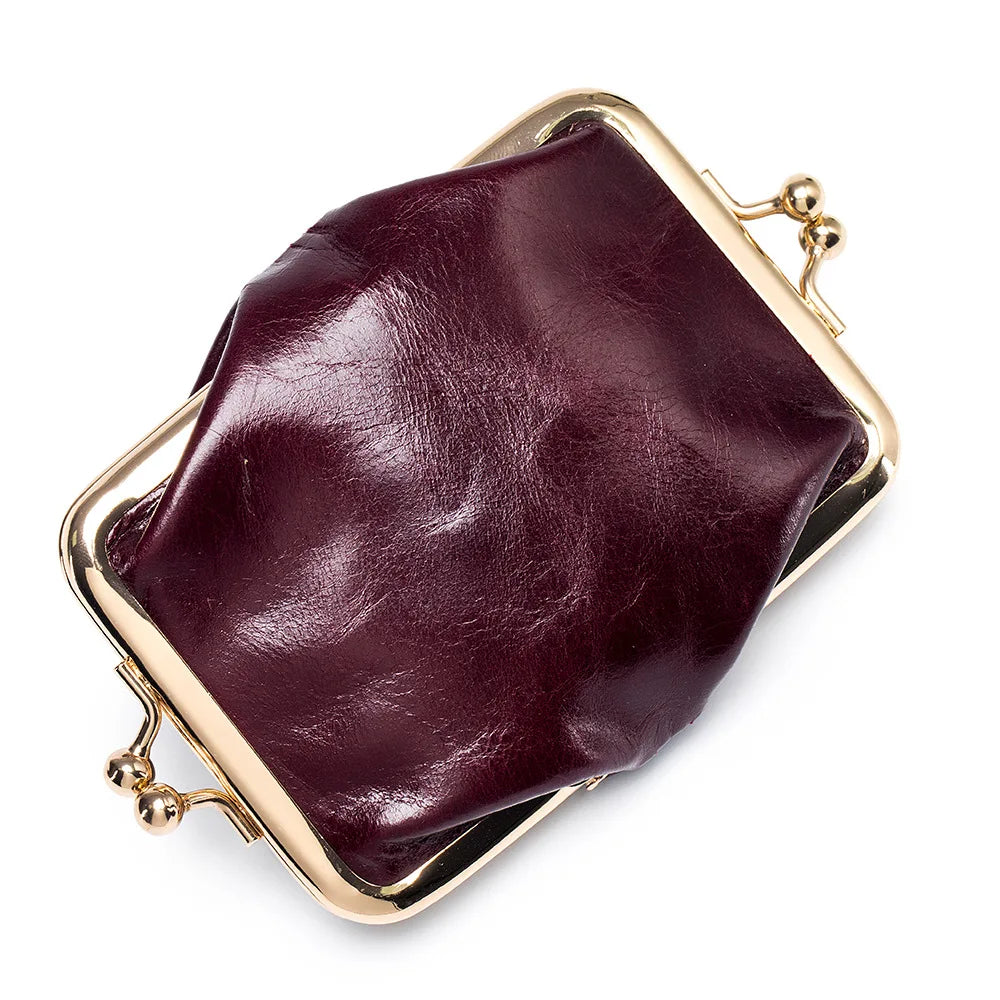 Genuine Leather Double Clamp Coin Purse Small Wallet Bag Pouch