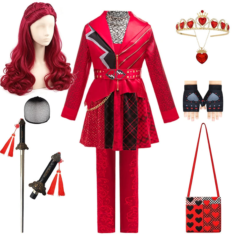 Descendants Cosplay Red Pink Chloe Kids Clothes Halloween Book Week Costumes