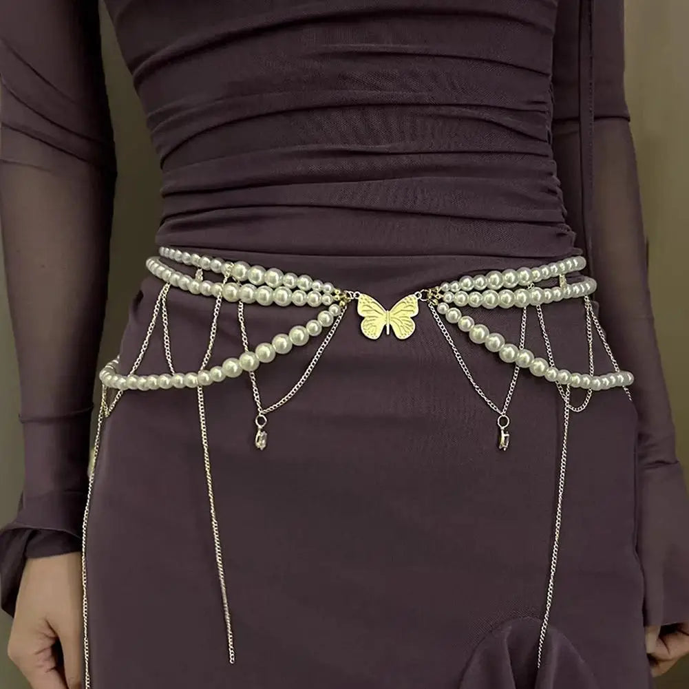 Multilayer Pearl Waist Chain Belt Body Jewellery