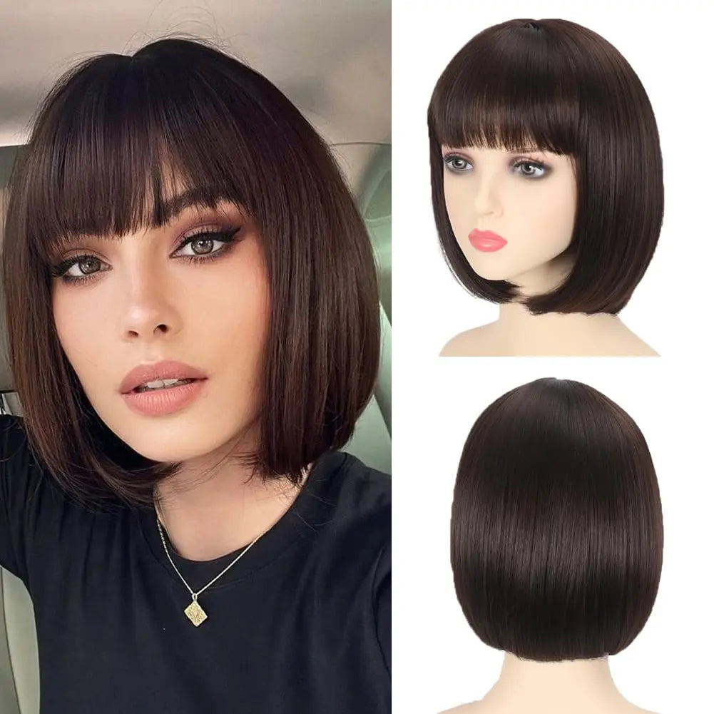 Synthetic Party Wigs Colourful Rainbow Bob with Bangs Hairstyle Halloween Cosplay