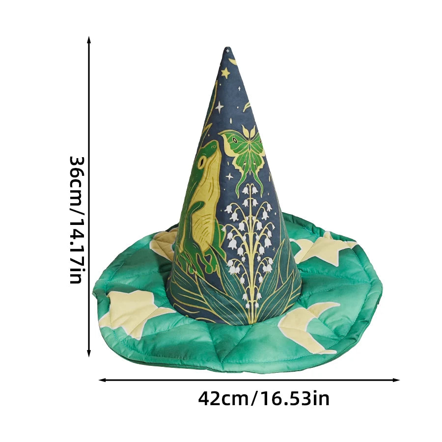 Mint Green Nouveau Moon Frog Witch Hat